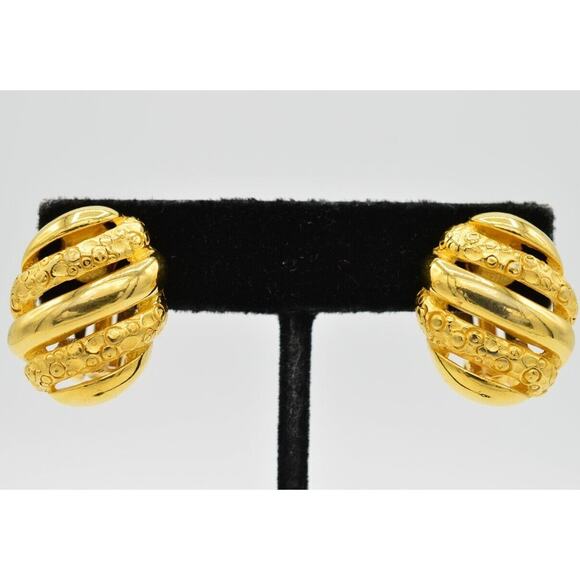 Givenchy Vintage Clip On Earrings Chunky Brushed Gold Dangle Signed 1980s 9I - Picture 1 of 10